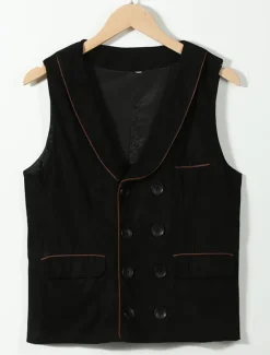 New OUKU Men's Vest Suit Vest Gilet Party Evening Wear Festival Vintage Casual Polyester Solid Colored Double Breasted V Neck Slim Vest Black