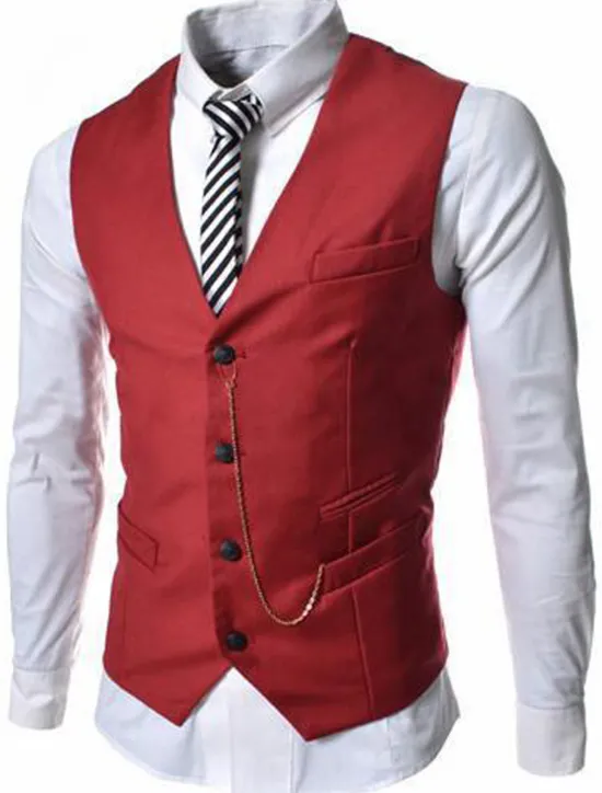 Outlet OUKU Men's Vest Suit Vest Gilet Wedding Business Causal Casual 1920s Smart Casual Polyester Solid Colored Single Breasted Shirt Collar Slim Black Red Light Grey Vest