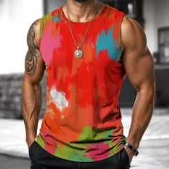 Online OUKU Men's Vest Top Undershirt Sleeveless Shirt Sleeveless Crewneck Spring & Summer Shading Fashion Designer Vacation Street Going out Red Orange Green Top Tee for Men