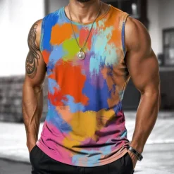 Online OUKU Men's Vest Top Undershirt Sleeveless Shirt Sleeveless Crewneck Spring & Summer Shading Fashion Designer Vacation Street Going out Red Orange Green Top Tee for Men