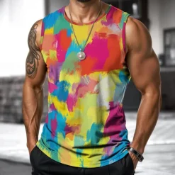 Online OUKU Men's Vest Top Undershirt Sleeveless Shirt Sleeveless Crewneck Spring & Summer Shading Fashion Designer Vacation Street Going out Red Orange Green Top Tee for Men
