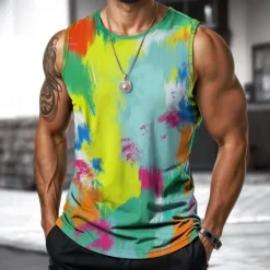 Online OUKU Men's Vest Top Undershirt Sleeveless Shirt Sleeveless Crewneck Spring & Summer Shading Fashion Designer Vacation Street Going out Red Orange Green Top Tee for Men