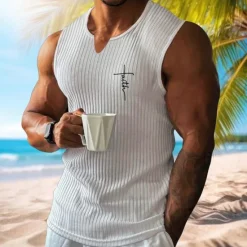 New OUKU Men's Vest Top Undershirt Sleeveless Shirt Sleeveless V Neck Spring & Summer Pattern Fashion Designer Vacation Street Going out White Wine Dark Gray Top Tee for Men