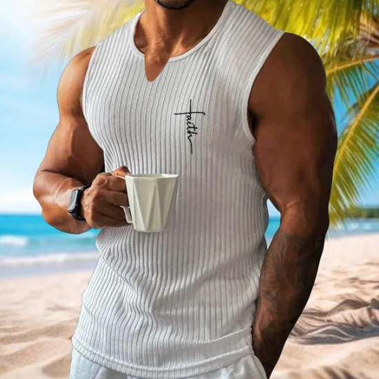 New OUKU Men's Vest Top Undershirt Sleeveless Shirt Sleeveless V Neck Spring & Summer Pattern Fashion Designer Vacation Street Going out White Wine Dark Gray Top Tee for Men