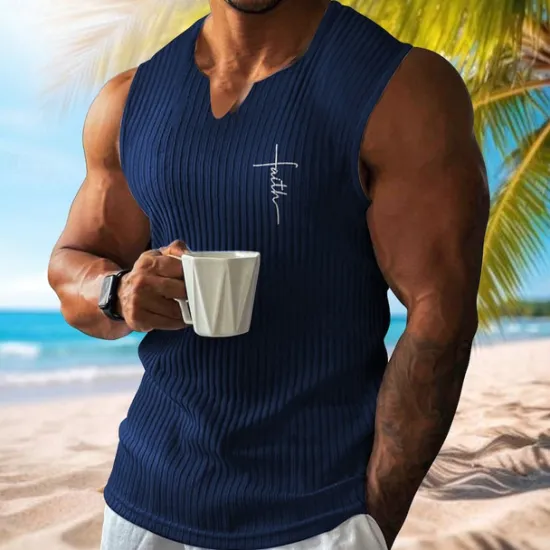 New OUKU Men's Vest Top Undershirt Sleeveless Shirt Sleeveless V Neck Spring & Summer Pattern Fashion Designer Vacation Street Going out White Wine Dark Gray Top Tee for Men
