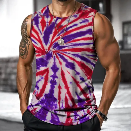 Online OUKU Men's Vest Top Undershirt Sleeveless Shirt Sleeveless Crewneck Spring & Summer Tie Dye Fashion Designer Vacation Street Going out Blue Purple Orange Top Tee for Men