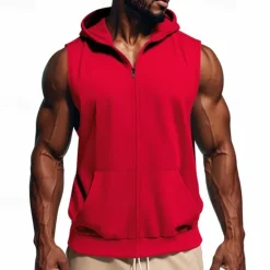 Sale OUKU Men's Vest Top Vest Undershirt Sleeveless Hooded Summer Plain Fashion Designer Basic Classic Vacation Street Going out Black Red Light Grey Top Tee for Men