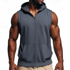 Sale OUKU Men's Vest Top Vest Undershirt Sleeveless Hooded Summer Plain Fashion Designer Basic Classic Vacation Street Going out Black Red Light Grey Top Tee for Men