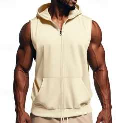 Sale OUKU Men's Vest Top Vest Undershirt Sleeveless Hooded Summer Plain Fashion Designer Basic Classic Vacation Street Going out Black Red Light Grey Top Tee for Men
