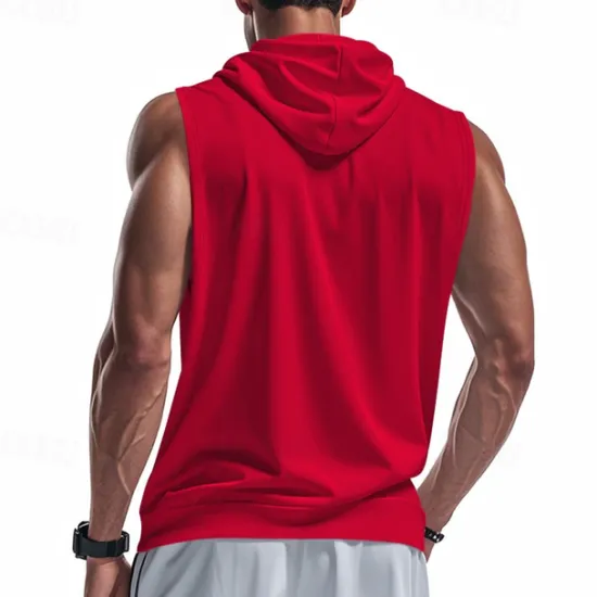 Sale OUKU Men's Vest Top Vest Undershirt Sleeveless Hooded Summer Plain Fashion Designer Basic Classic Vacation Street Going out Black Red Light Grey Top Tee for Men
