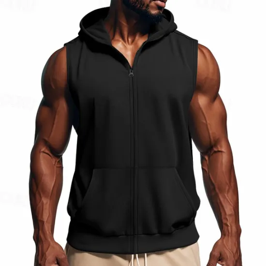 Sale OUKU Men's Vest Top Vest Undershirt Sleeveless Hooded Summer Plain Fashion Designer Basic Classic Vacation Street Going out Black Red Light Grey Top Tee for Men