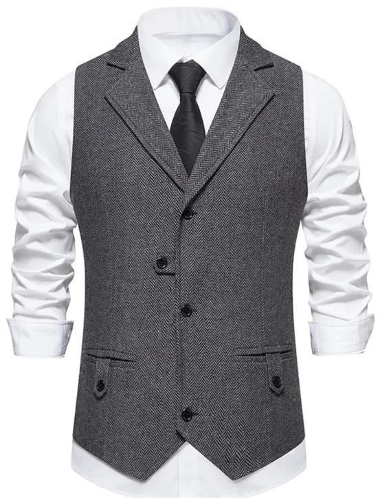 Online OUKU Men's Vest Waistcoat Business Evening Party Valentine's Day Vintage Fashion Spring & Fall Button Polyester Comfortable Plain Single Breasted Lapel Regular Fit Blue Dark Gray Brown Vest