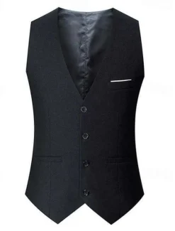New OUKU Men's Vest Waistcoat Business Daily Wear Party & Evening Fashion Basic Spring & Fall Patchwork Polyester Comfortable Plain Single Breasted V Neck Regular Fit Black Red Navy Blue Gray Vest