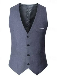 New OUKU Men's Vest Waistcoat Business Daily Wear Party & Evening Fashion Basic Spring & Fall Patchwork Polyester Comfortable Plain Single Breasted V Neck Regular Fit Black Red Navy Blue Gray Vest