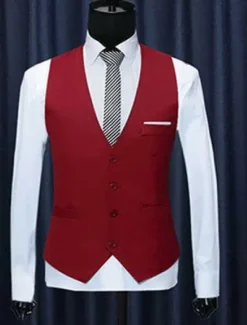 New OUKU Men's Vest Waistcoat Business Daily Wear Party & Evening Fashion Basic Spring & Fall Patchwork Polyester Comfortable Plain Single Breasted V Neck Regular Fit Black Red Navy Blue Gray Vest