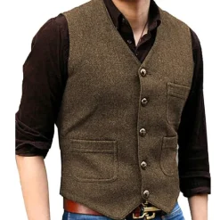 Online OUKU Men's Vest Waistcoat Daily Wear Vacation Going out Fashion Basic Spring & Fall Button Polyester Comfortable Plain Single Breasted V Neck Regular Fit Black Red Dark Navy Ocean Blue Vest