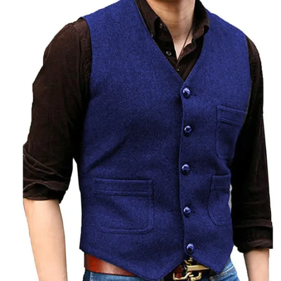 Online OUKU Men's Vest Waistcoat Daily Wear Vacation Going out Fashion Basic Spring & Fall Button Polyester Comfortable Plain Single Breasted V Neck Regular Fit Black Red Dark Navy Ocean Blue Vest