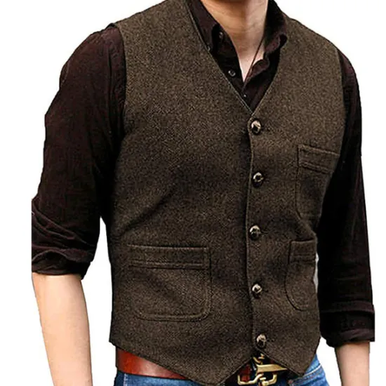 Online OUKU Men's Vest Waistcoat Daily Wear Vacation Going out Fashion Basic Spring & Fall Button Polyester Comfortable Plain Single Breasted V Neck Regular Fit Black Red Dark Navy Ocean Blue Vest