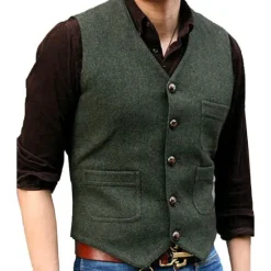 Online OUKU Men's Vest Waistcoat Daily Wear Vacation Going out Fashion Basic Spring & Fall Button Polyester Comfortable Plain Single Breasted V Neck Regular Fit Black Red Dark Navy Ocean Blue Vest
