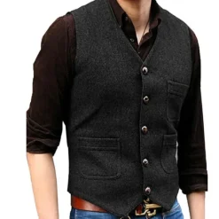Online OUKU Men's Vest Waistcoat Daily Wear Vacation Going out Fashion Basic Spring & Fall Button Polyester Comfortable Plain Single Breasted V Neck Regular Fit Black Red Dark Navy Ocean Blue Vest