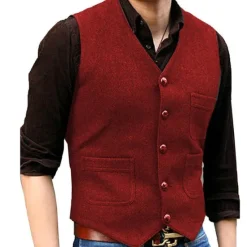 Online OUKU Men's Vest Waistcoat Daily Wear Vacation Going out Fashion Basic Spring & Fall Button Polyester Comfortable Plain Single Breasted V Neck Regular Fit Black Red Dark Navy Ocean Blue Vest