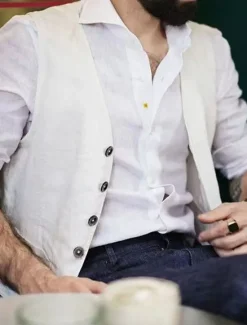 Discount OUKU Men's Vest Waistcoat Daily Wear Vacation Going out Fashion Basic Spring & Fall Button Cotton Polyester Comfortable Plain Single Breasted V Neck Regular Fit White Black Dark Blue Vest