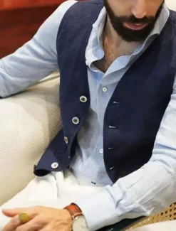 Discount OUKU Men's Vest Waistcoat Daily Wear Vacation Going out Fashion Basic Spring & Fall Button Cotton Polyester Comfortable Plain Single Breasted V Neck Regular Fit White Black Dark Blue Vest