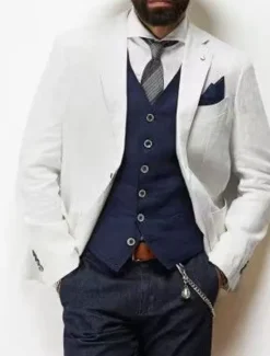 Discount OUKU Men's Vest Waistcoat Daily Wear Vacation Going out Fashion Basic Spring & Fall Button Cotton Polyester Comfortable Plain Single Breasted V Neck Regular Fit White Black Dark Blue Vest
