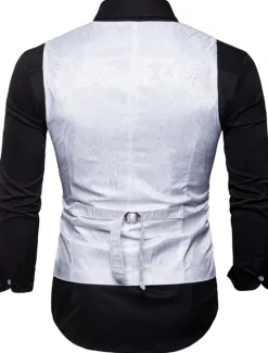 New OUKU Men's Vest Waistcoat Formal Wedding Party Stage Smart Casual Polyester Geometric V Neck Regular Fit Black White Yellow Blue Vest