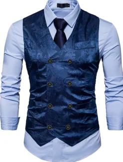 New OUKU Men's Vest Waistcoat Formal Wedding Party Stage Smart Casual Polyester Geometric V Neck Regular Fit Black White Yellow Blue Vest