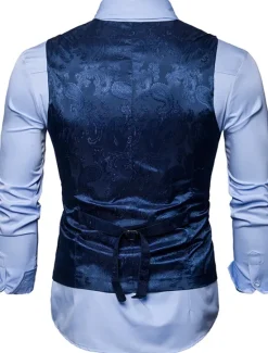 New OUKU Men's Vest Waistcoat Formal Wedding Party Stage Smart Casual Polyester Geometric V Neck Regular Fit Black White Yellow Blue Vest