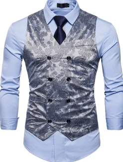 New OUKU Men's Vest Waistcoat Formal Wedding Party Stage Smart Casual Polyester Geometric V Neck Regular Fit Black White Yellow Blue Vest