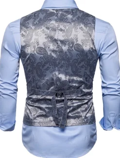 New OUKU Men's Vest Waistcoat Formal Wedding Party Stage Smart Casual Polyester Geometric V Neck Regular Fit Black White Yellow Blue Vest