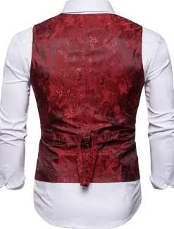 New OUKU Men's Vest Waistcoat Formal Wedding Party Stage Smart Casual Polyester Geometric V Neck Regular Fit Black White Yellow Blue Vest