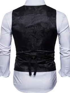 New OUKU Men's Vest Waistcoat Formal Wedding Party Stage Smart Casual Polyester Geometric V Neck Regular Fit Black White Yellow Blue Vest