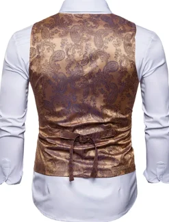 New OUKU Men's Vest Waistcoat Formal Wedding Party Stage Smart Casual Polyester Geometric V Neck Regular Fit Black White Yellow Blue Vest