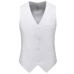 New OUKU Men's Vest Waistcoat Formal Wedding Work Business Business Formal Style Spring Fall Pocket Polyester Quick Dry Pure Color Single Breasted V Neck Regular Fit Black White Yellow Pink Vest