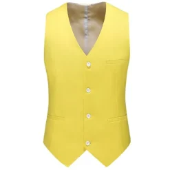 New OUKU Men's Vest Waistcoat Formal Wedding Work Business Business Formal Style Spring Fall Pocket Polyester Quick Dry Pure Color Single Breasted V Neck Regular Fit Black White Yellow Pink Vest