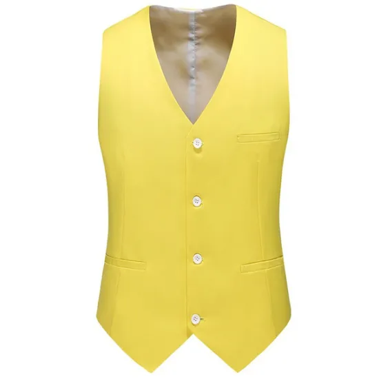 New OUKU Men's Vest Waistcoat Formal Wedding Work Business Business Formal Style Spring Fall Pocket Polyester Quick Dry Pure Color Single Breasted V Neck Regular Fit Black White Yellow Pink Vest