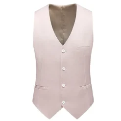 New OUKU Men's Vest Waistcoat Formal Wedding Work Business Business Formal Style Spring Fall Pocket Polyester Quick Dry Pure Color Single Breasted V Neck Regular Fit Black White Yellow Pink Vest