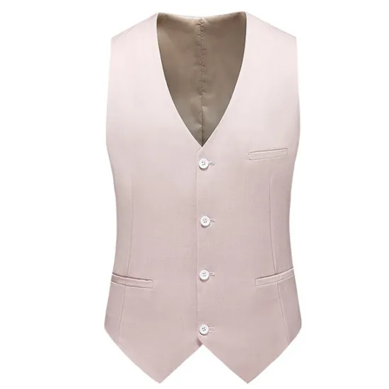 New OUKU Men's Vest Waistcoat Formal Wedding Work Business Business Formal Style Spring Fall Pocket Polyester Quick Dry Pure Color Single Breasted V Neck Regular Fit Black White Yellow Pink Vest