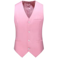 New OUKU Men's Vest Waistcoat Formal Wedding Work Business Business Formal Style Spring Fall Pocket Polyester Quick Dry Pure Color Single Breasted V Neck Regular Fit Black White Yellow Pink Vest
