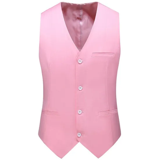 New OUKU Men's Vest Waistcoat Formal Wedding Work Business Business Formal Style Spring Fall Pocket Polyester Quick Dry Pure Color Single Breasted V Neck Regular Fit Black White Yellow Pink Vest