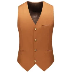 New OUKU Men's Vest Waistcoat Formal Wedding Work Business Business Formal Style Spring Fall Pocket Polyester Quick Dry Pure Color Single Breasted V Neck Regular Fit Black White Yellow Pink Vest