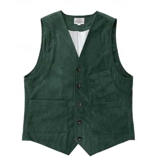 Sale OUKU Men's Vest Waistcoat Gilet Vacation Party Business Fashion Casual Spring Fall Buttons Pocket Polyester Corduroy Comfortable Solid Color Single Breasted One-button V Neck Regular Fit Dark Brown Black