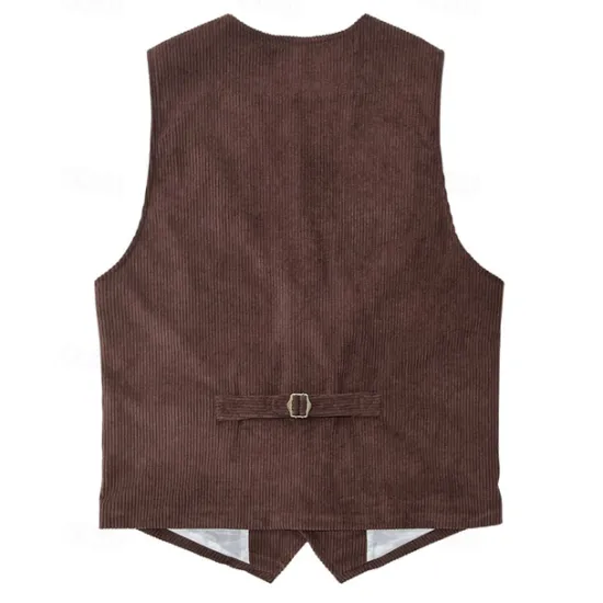 Sale OUKU Men's Vest Waistcoat Gilet Vacation Party Business Fashion Casual Spring Fall Buttons Pocket Polyester Corduroy Comfortable Solid Color Single Breasted One-button V Neck Regular Fit Dark Brown Black