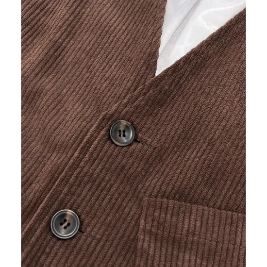Sale OUKU Men's Vest Waistcoat Gilet Vacation Party Business Fashion Casual Spring Fall Buttons Pocket Polyester Corduroy Comfortable Solid Color Single Breasted One-button V Neck Regular Fit Dark Brown Black