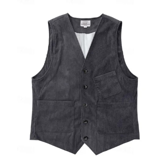 Sale OUKU Men's Vest Waistcoat Gilet Vacation Party Business Fashion Casual Spring Fall Buttons Pocket Polyester Corduroy Comfortable Solid Color Single Breasted One-button V Neck Regular Fit Dark Brown Black