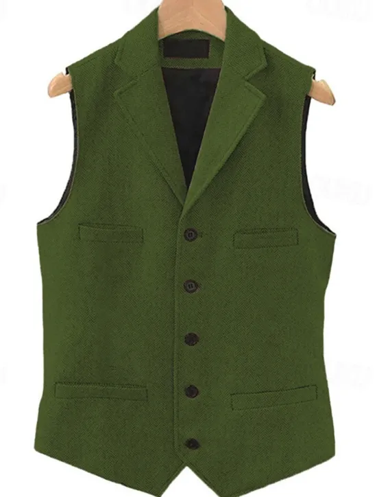 Outlet OUKU Men's Vest Waistcoat Gilet Vacation Daily Wedding Party Date Fashion Casual Spring Fall Buttons Pocket Polyester Comfortable Plain Single Breasted One-button Lapel Regular Fit Black Navy Blue Dark