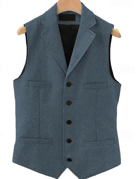 Outlet OUKU Men's Vest Waistcoat Gilet Vacation Daily Wedding Party Date Fashion Casual Spring Fall Buttons Pocket Polyester Comfortable Plain Single Breasted One-button Lapel Regular Fit Black Navy Blue Dark